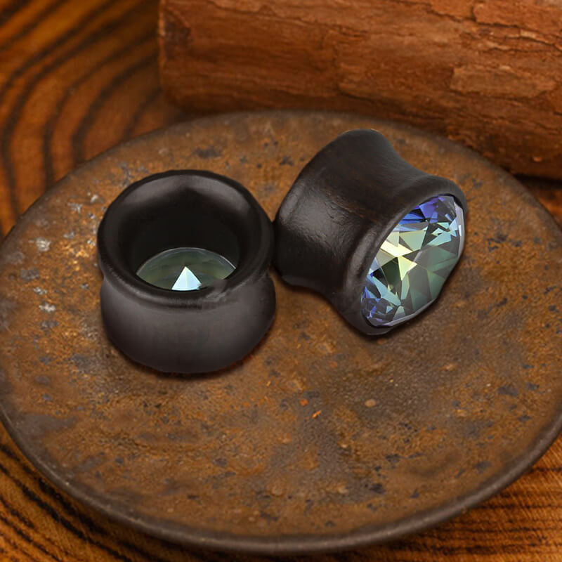 Wooden Inlaid Zircon Stone Ear Gauges