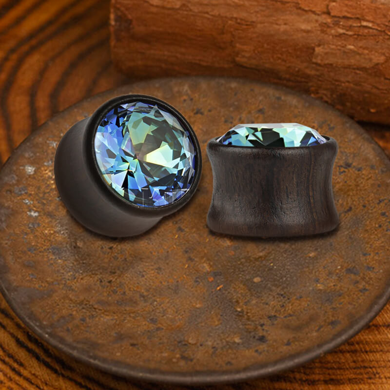 Wooden Inlaid Zircon Stone Ear Gauges