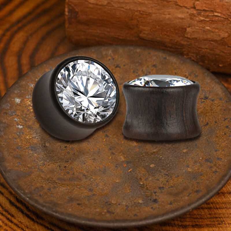 Wooden Inlaid Zircon Stone Ear Gauges | Gthic.com