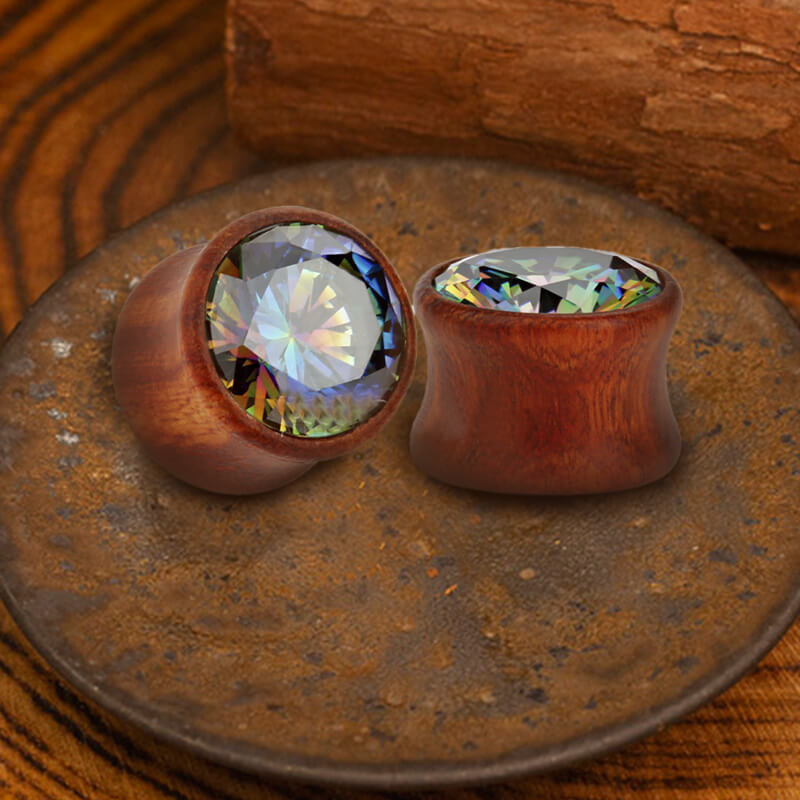 Wooden Inlaid Zircon Stone Ear Gauges | Gthic.com