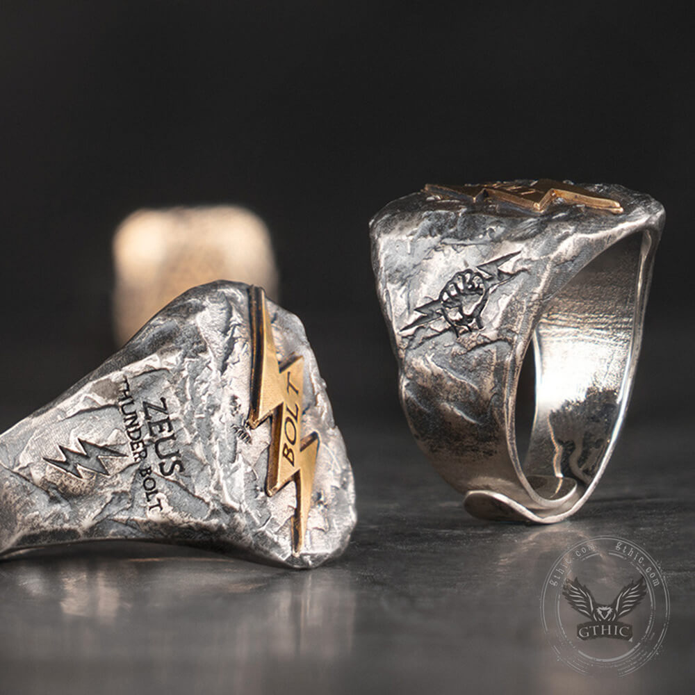 Wrath of Zeus Lightning Bolt Sterling Silver Ring | Gthic.com