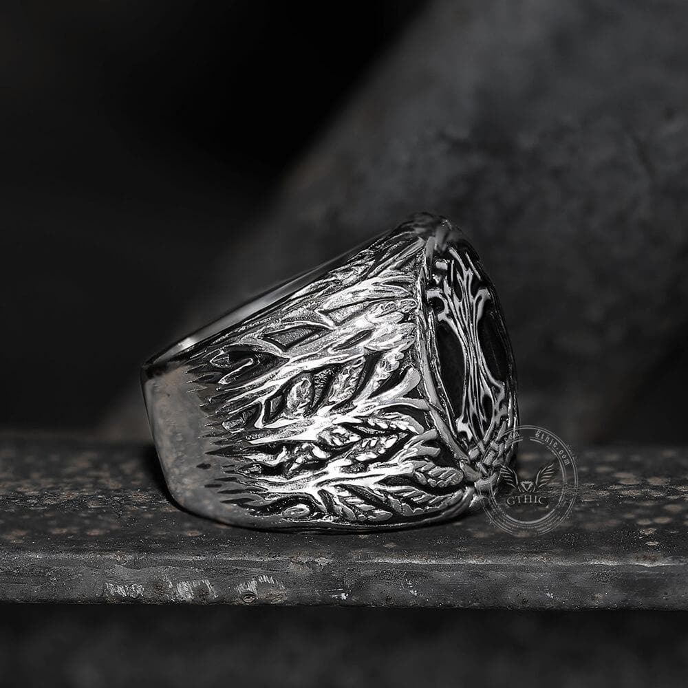 Yggdrasil 316L Stainless Steel Viking Ring 04 | Gthic.com