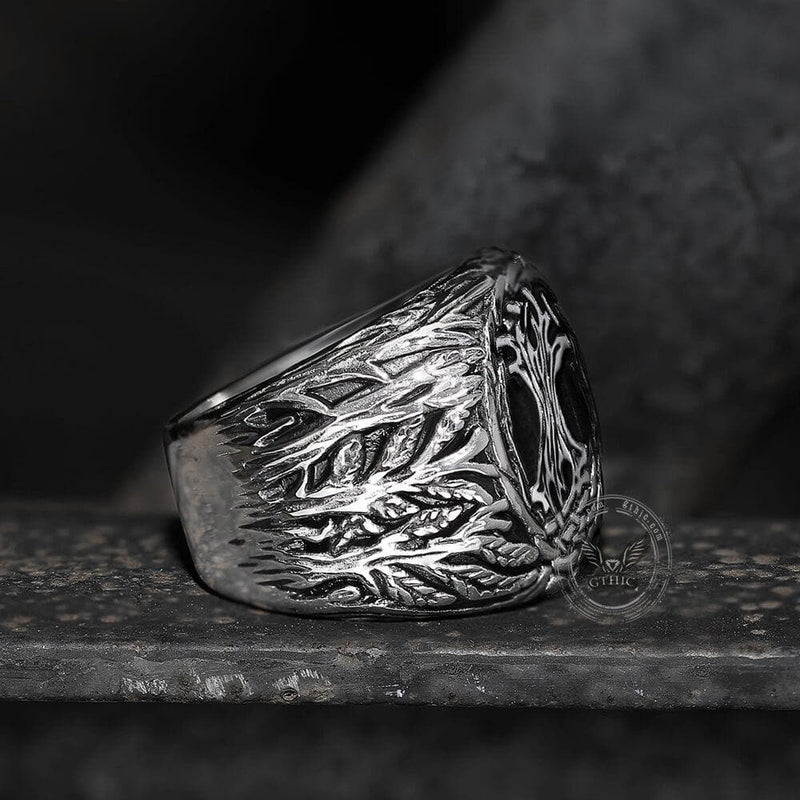 Yggdrasil 316L Stainless Steel Viking Ring 04 | Gthic.com