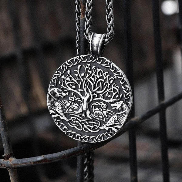 Yggdrasil and Wolves Stainless Steel Viking Pendant | Gthic.com