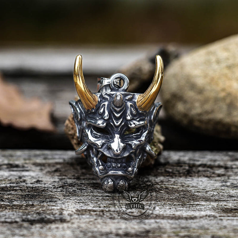 Demon mask stainless steel pendant 01 Gold | Gthic.com