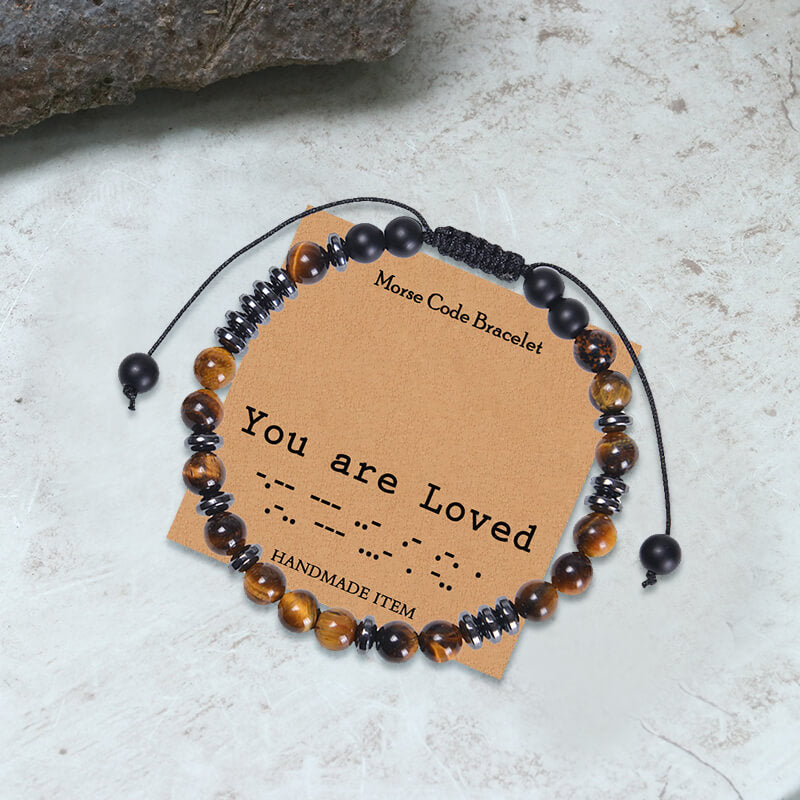 You Are Loved Tiger Eye Morse Code Bracelet | Gthic.com