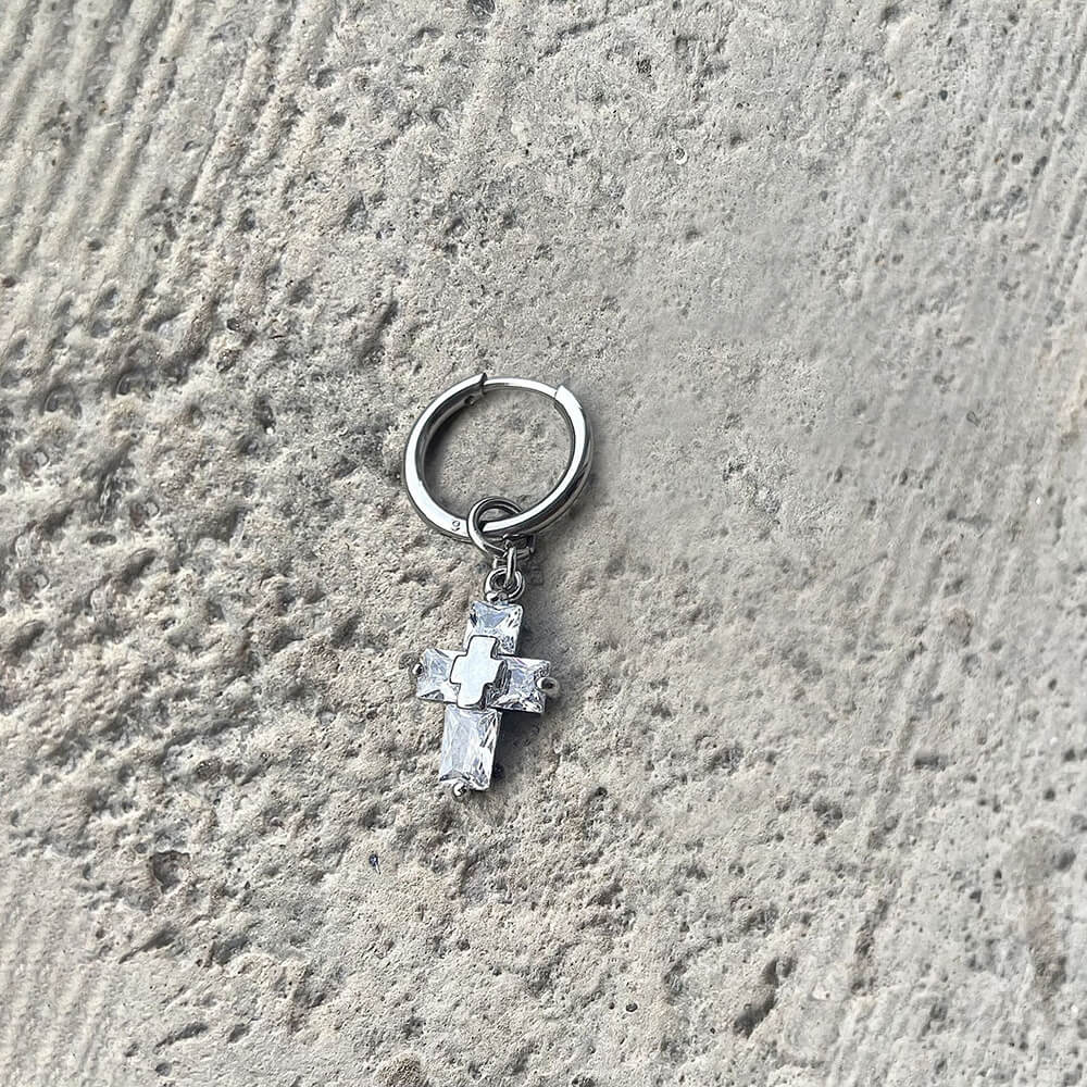 Zircon Cross Stainless Steel Drop Earrings 03 | Gthic.com