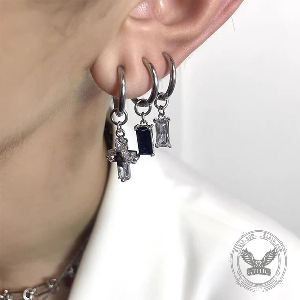 Zircon Cross Stainless Steel Drop Earrings 01 | Gthic.com