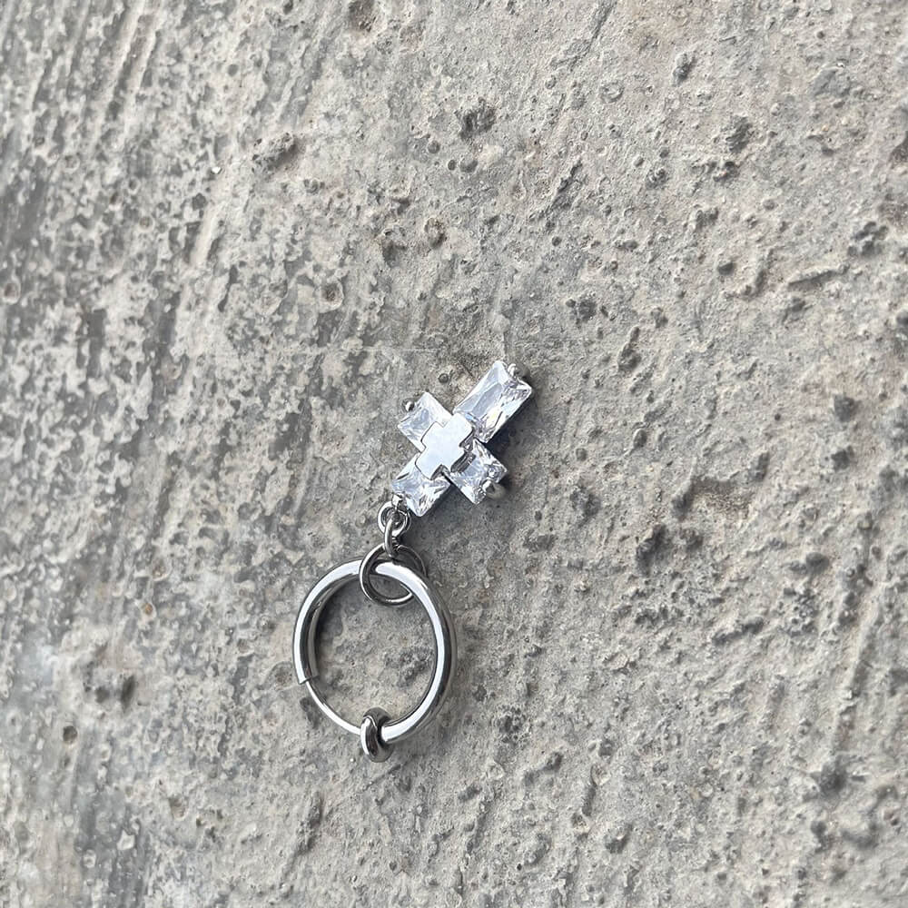 Zircon Cross Stainless Steel Drop Earrings