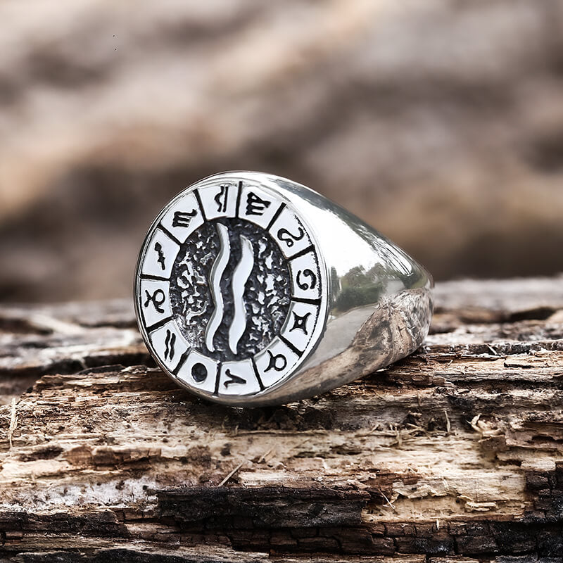 Zodiac Signs Symbol Stainless Steel Ring | Gthic.com