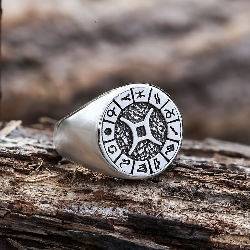 Zodiac Signs Symbol Stainless Steel Ring | Gthic.com