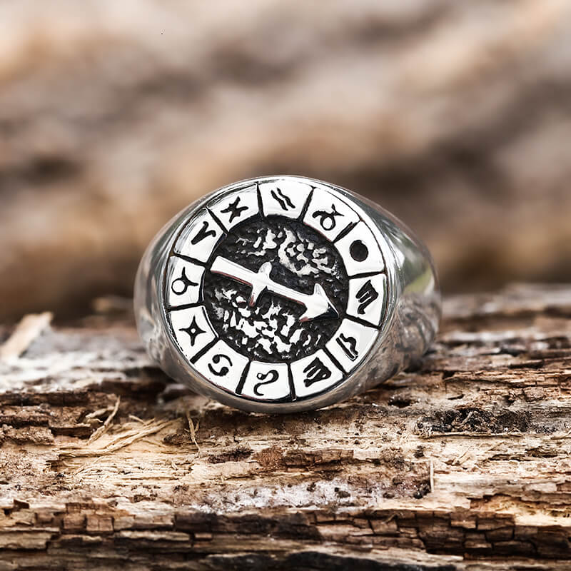 Zodiac Signs Symbol Stainless Steel Ring | Gthic.com