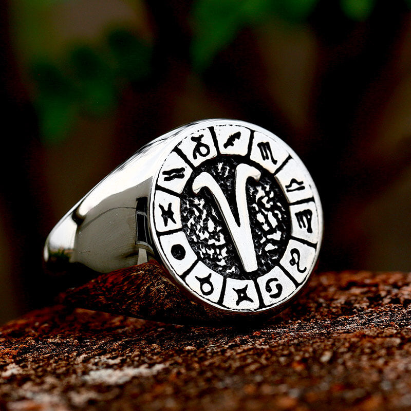 Zodiac Signs Symbol Stainless Steel Ring | Gthic.com